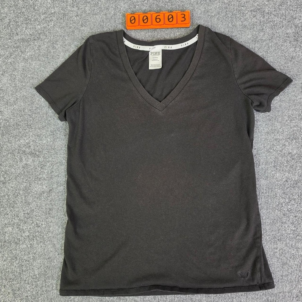 Victoria's Secret PINK Black V-Neck Sleepwear T-Shirt Size: Medium